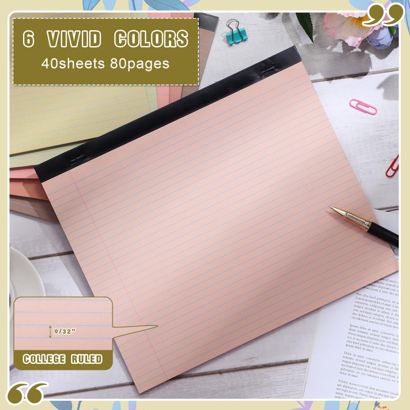 Lincia 6 Pcs 11" x 9.5" Legal Pads College Ruled Notepad Landscape Notebook Horizontal Lined Notebook 80 Gsm Assorted Colors Paper Pastel Writing Pads for School Office, 40 Sheet (Stylish Color) - Image 3