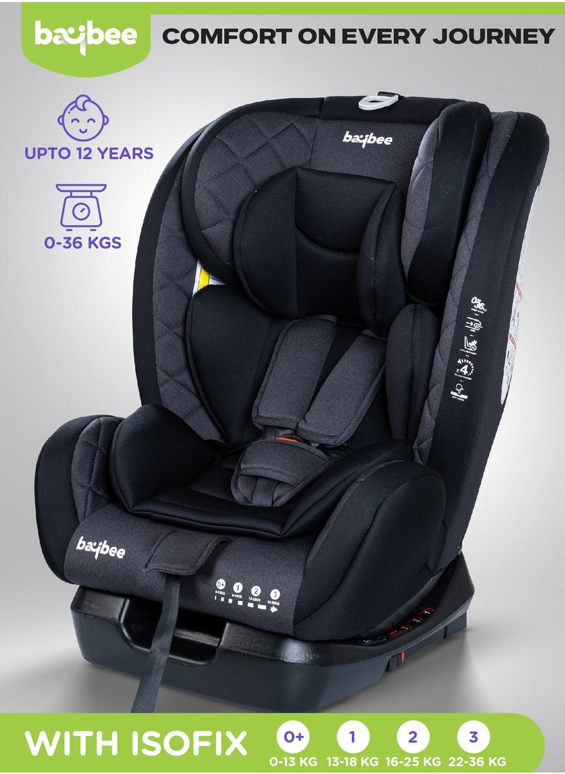 BAYBEE Convertible Car Seat for Baby 0 to 12 Years with ISOFIX, 3 Position Recline, Headrest Adjustable ECE R44/04 Safety Certified Travel Baby Car Seat for Toddlers Kids Boys Girls Black  - Image 1