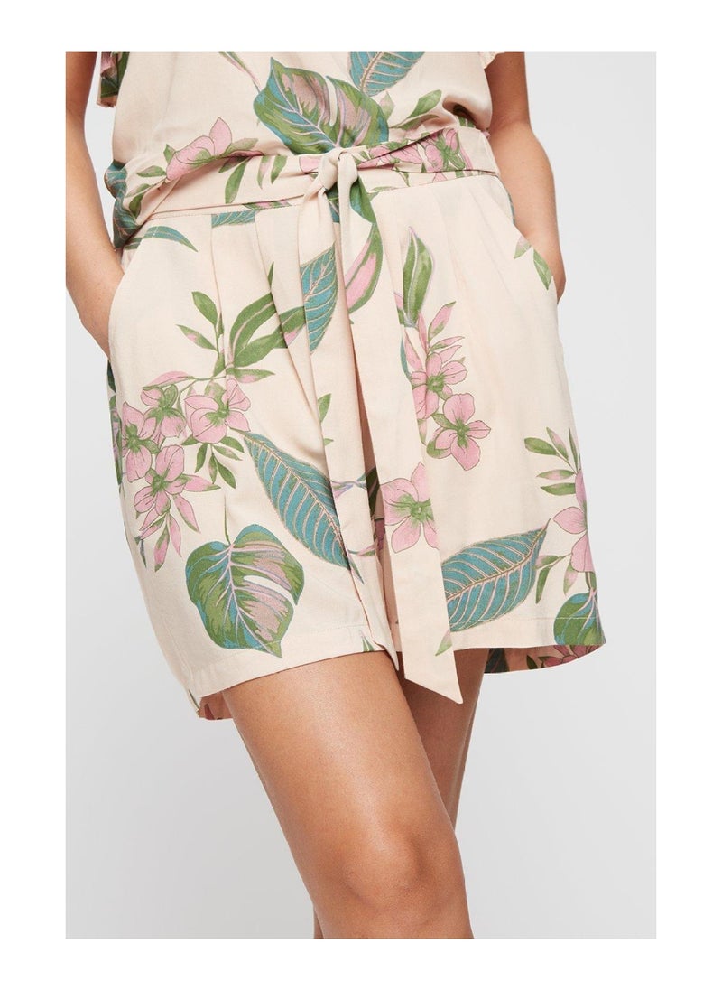 DOROTHY PERKINS - Petite Palm Print Tie Waist Shorts - Image 1