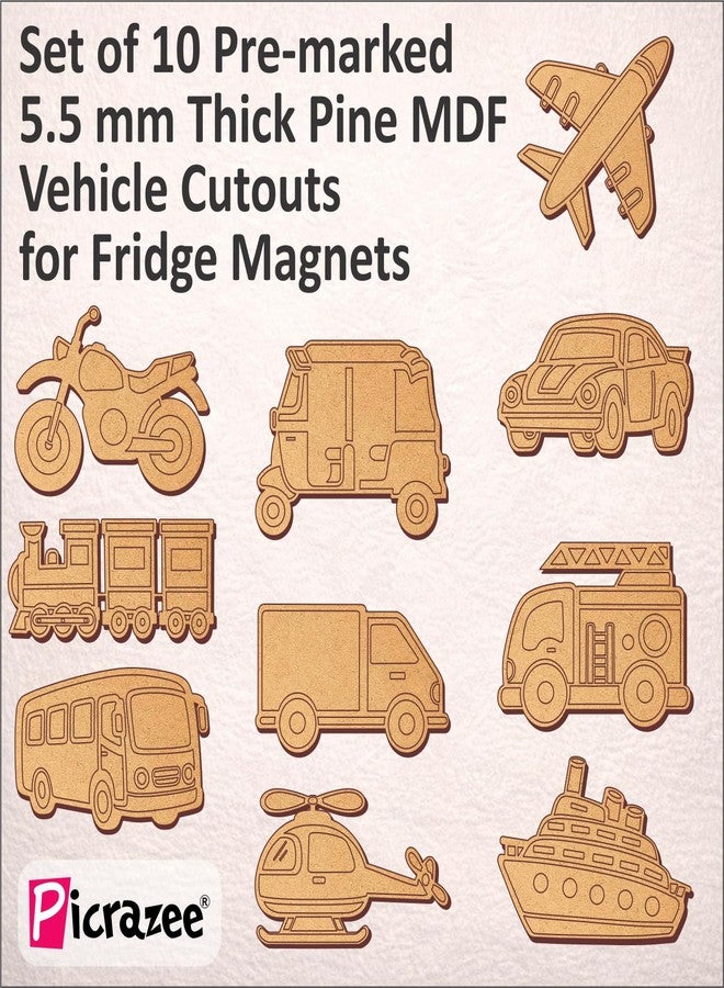 PICRAZEE DIY Wooden Vehicle Painting Kit for Kids | 10 Pine MDF Vehicle Cutouts (5.5 mm Thick) with Acrylic Colors, Brushes, Palette & Magnets | Art & Craft Creative Activity Toy - Image 3
