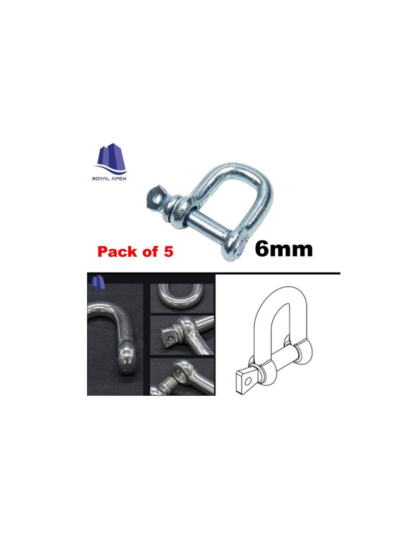 Generic - Galvanized Iron (GI) D Ring Shackle Lock, Shackle Hook Clip for Heavy Duty Construction, Chain Link Tow, Marine Shackles, Gym Hook and Vehicle Recovery & DIY Projects… (Pack of 5, 6mm) - Image 1