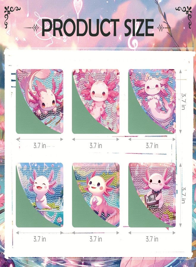 INCOK Axolotl Diamond Art Bookmarks - 6 Pcs DIY Pink Salamander Diamond Painting Corner Bookmarks Kits Cute Animal Art Craft Graduation Teacher Appreciation Week Gift for Teacher Reading Lover Student - Image 2
