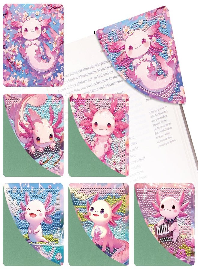 INCOK Axolotl Diamond Art Bookmarks - 6 Pcs DIY Pink Salamander Diamond Painting Corner Bookmarks Kits Cute Animal Art Craft Graduation Teacher Appreciation Week Gift for Teacher Reading Lover Student - Image 1