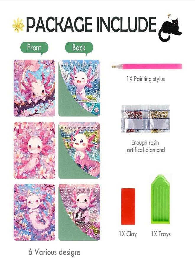 INCOK Axolotl Diamond Art Bookmarks - 6 Pcs DIY Pink Salamander Diamond Painting Corner Bookmarks Kits Cute Animal Art Craft Graduation Teacher Appreciation Week Gift for Teacher Reading Lover Student - Image 5
