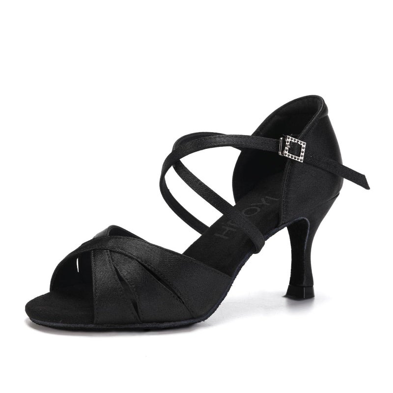 HROYL Women Latin Dance Shoes Professional Practice Performance Ballroom Salsa Dancing Shoes,EM-L3047-DB-Black-7-S,US 5 - Image 5