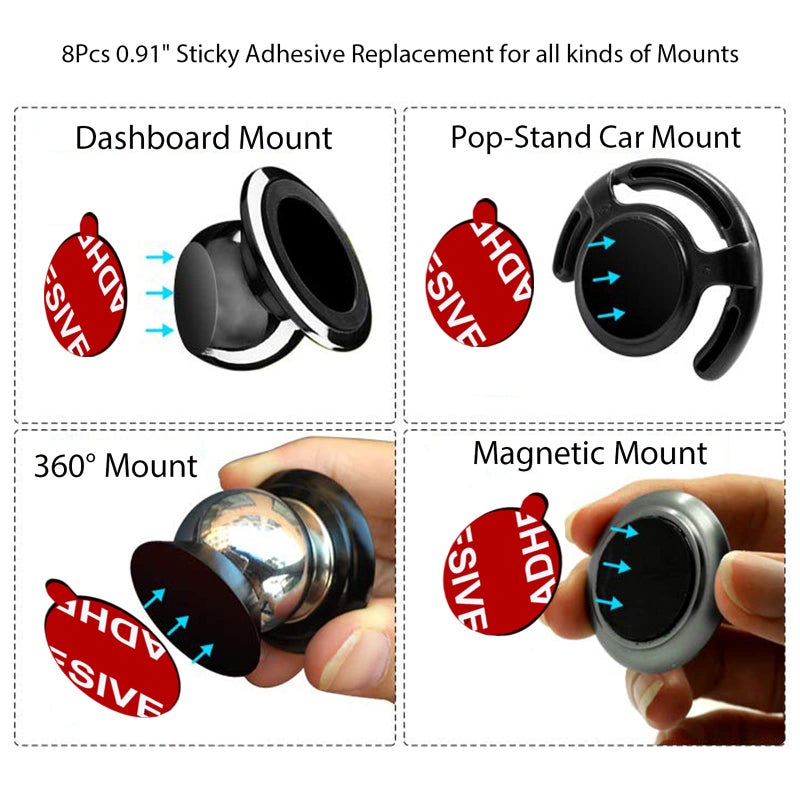 PKYAA 8 Pack Sticky Adhesive Compatible with Socket Mount Base, PKYAA Double-Sided Replacement Tape for Car Magnetic Phone Holder, 4 Pack Sticker Pads for Collapsible Grip & Stand Base - Image 4