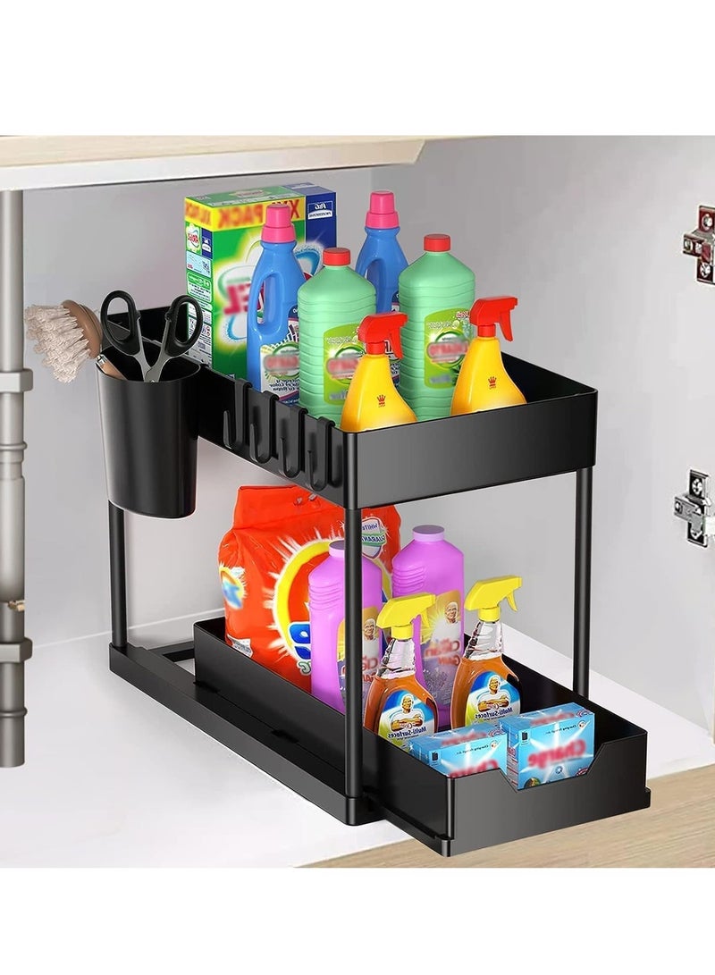 GUDOO منظمات تحت الحوض والتخزين تسحب للخارج درج منزلق بطبقتين مطبخ متعدد الأغراض تحت منظم الحوض تحت رف حوض الحمام رف تخزين لغسيل سطح الطاولة - Image 1