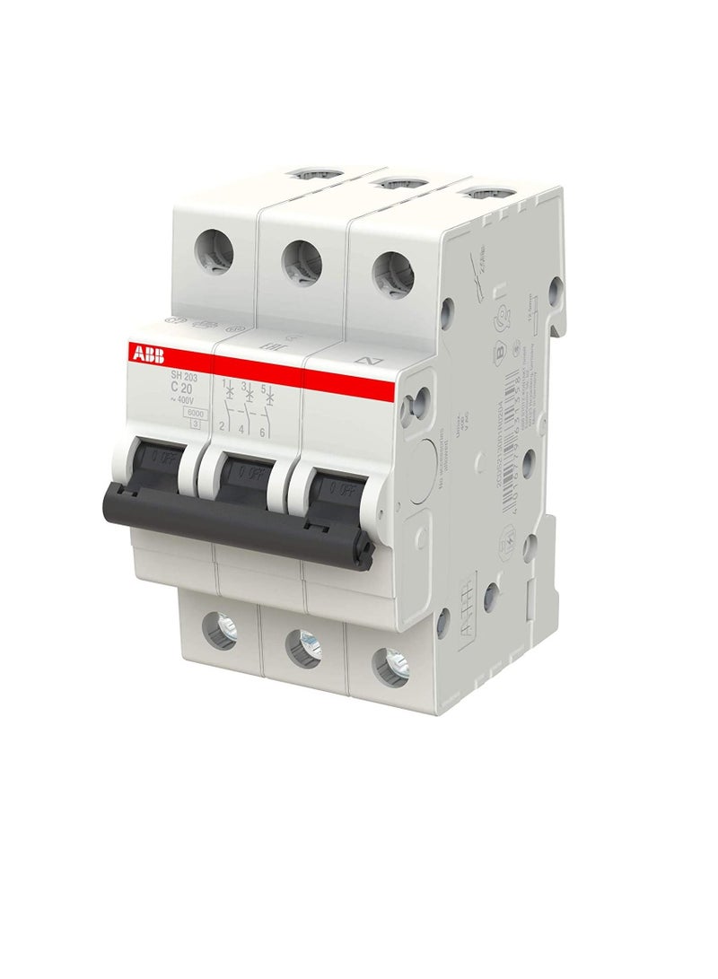 ABB Three pole Miniature Circuit Breaker 20A TP MCB 6KA TYPE C SH203-C20 2CDS213001R0204 - Image 2
