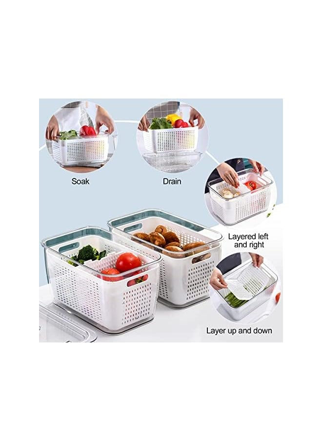 gluckluz - Produce Saver Veggie Fruit Storage Containers 6-in-1 for Refrigerator 3 Pack Fridge Food Storage Container Set with Lids Draining Crisper Strainers Fruit Vegetable Fresh-keeping Box 1.7L 4L 5.8L - Image 1