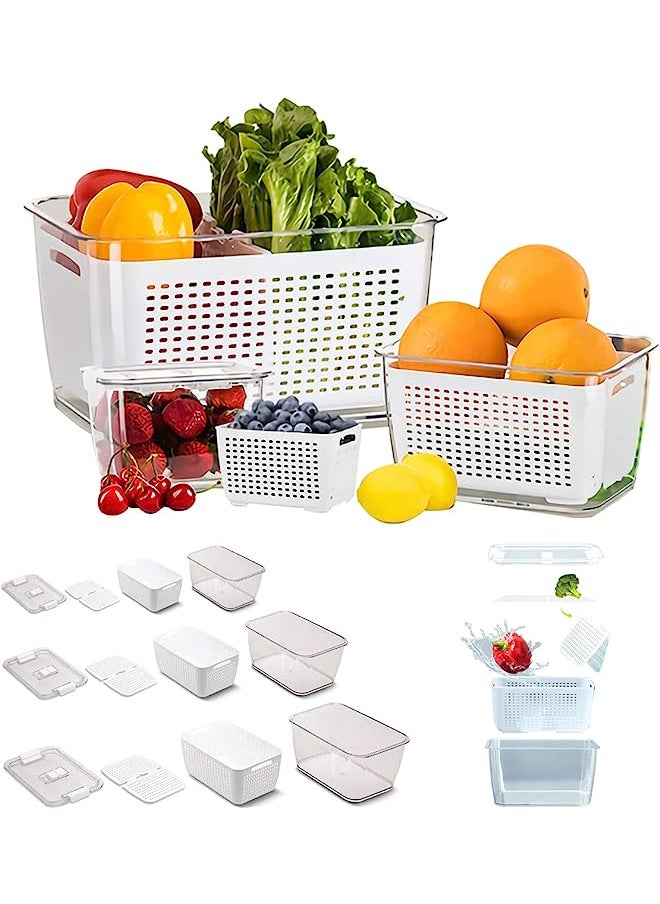 gluckluz - Produce Saver Veggie Fruit Storage Containers 6-in-1 for Refrigerator 3 Pack Fridge Food Storage Container Set with Lids Draining Crisper Strainers Fruit Vegetable Fresh-keeping Box 1.7L 4L 5.8L - Image 1