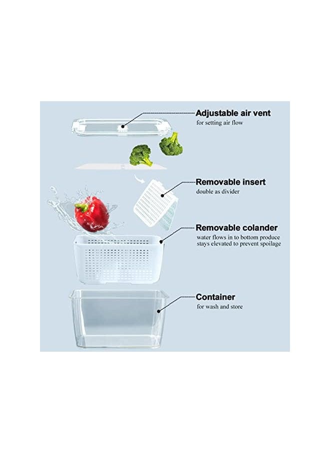 gluckluz - Produce Saver Veggie Fruit Storage Containers 6-in-1 for Refrigerator 3 Pack Fridge Food Storage Container Set with Lids Draining Crisper Strainers Fruit Vegetable Fresh-keeping Box 1.7L 4L 5.8L - Image 1