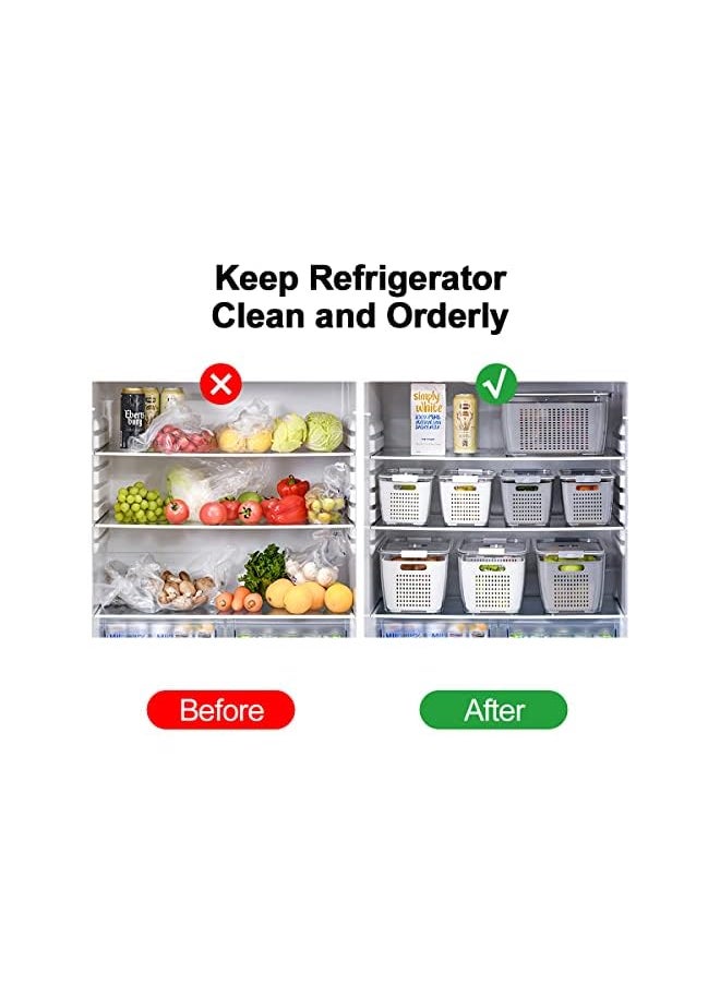 gluckluz - Produce Saver Veggie Fruit Storage Containers 6-in-1 for Refrigerator 3 Pack Fridge Food Storage Container Set with Lids Draining Crisper Strainers Fruit Vegetable Fresh-keeping Box 1.7L 4L 5.8L - Image 1