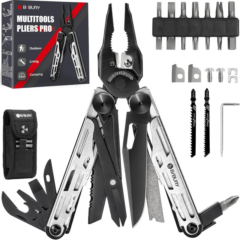 BIBURY Multitool Pliers Pro BI2045, Stainless Steel 31-in-1 Multi Tool Pliers with Replaceable Wire Cutters and Saw,Foldable Multitools with Scissors and Screwdriver, Ideal for Camping,Survival,Repair - Image 1