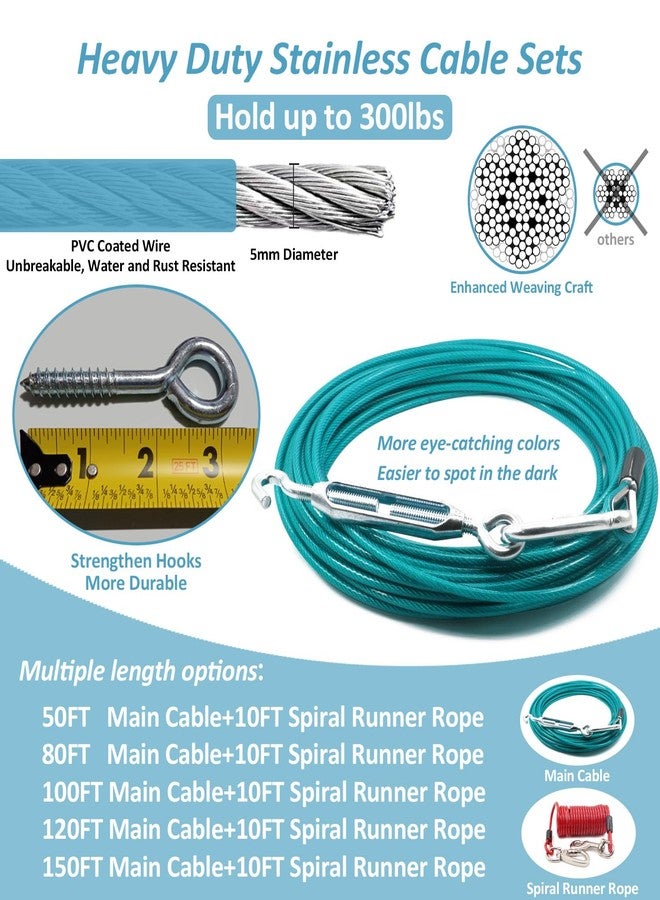 Tyalez 50FT Dog Run for Yard Heavy Duty with 10FT Tie Out Cable, Outdoor Leash Trolley System for Large Dog to 300Lbs - Image 5