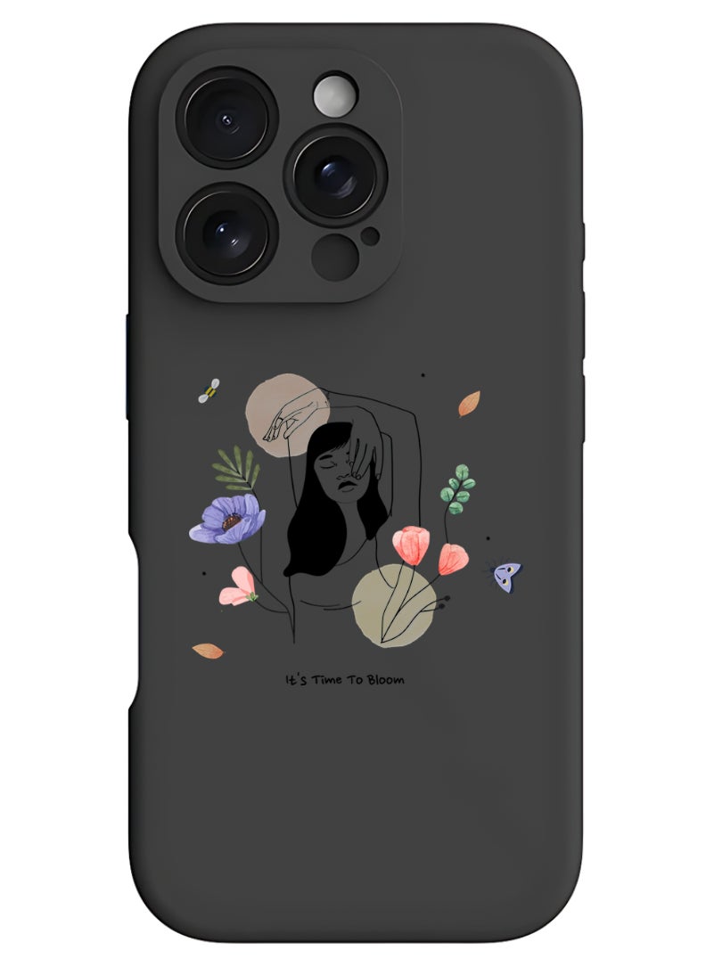 Theodor iPhone 16 Pro Max Black Protective Slim Fit Case Liquid Silicone Cover with Full Body Protection Anti-Scratch Shockproof Case For iPhone - Bloom2  - Image 1