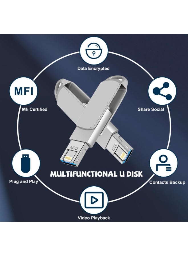 Naxifly USB Flash Drive, Dual Drive, 2TB Fast Speed Flash Stick Memory Stick External Storage Compatible for iPhone/PC/iPad/Type C/Lightning Connector (Silver) - Image 4