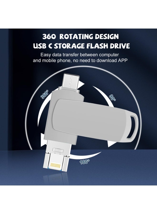 Naxifly USB Flash Drive, Dual Drive, 2TB Fast Speed Flash Stick Memory Stick External Storage Compatible for iPhone/PC/iPad/Type C/Lightning Connector (Silver) - Image 3