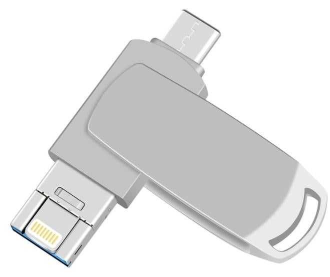 Naxifly USB Flash Drive, Dual Drive, 2TB Fast Speed Flash Stick Memory Stick External Storage Compatible for iPhone/PC/iPad/Type C/Lightning Connector (Silver) - Image 1