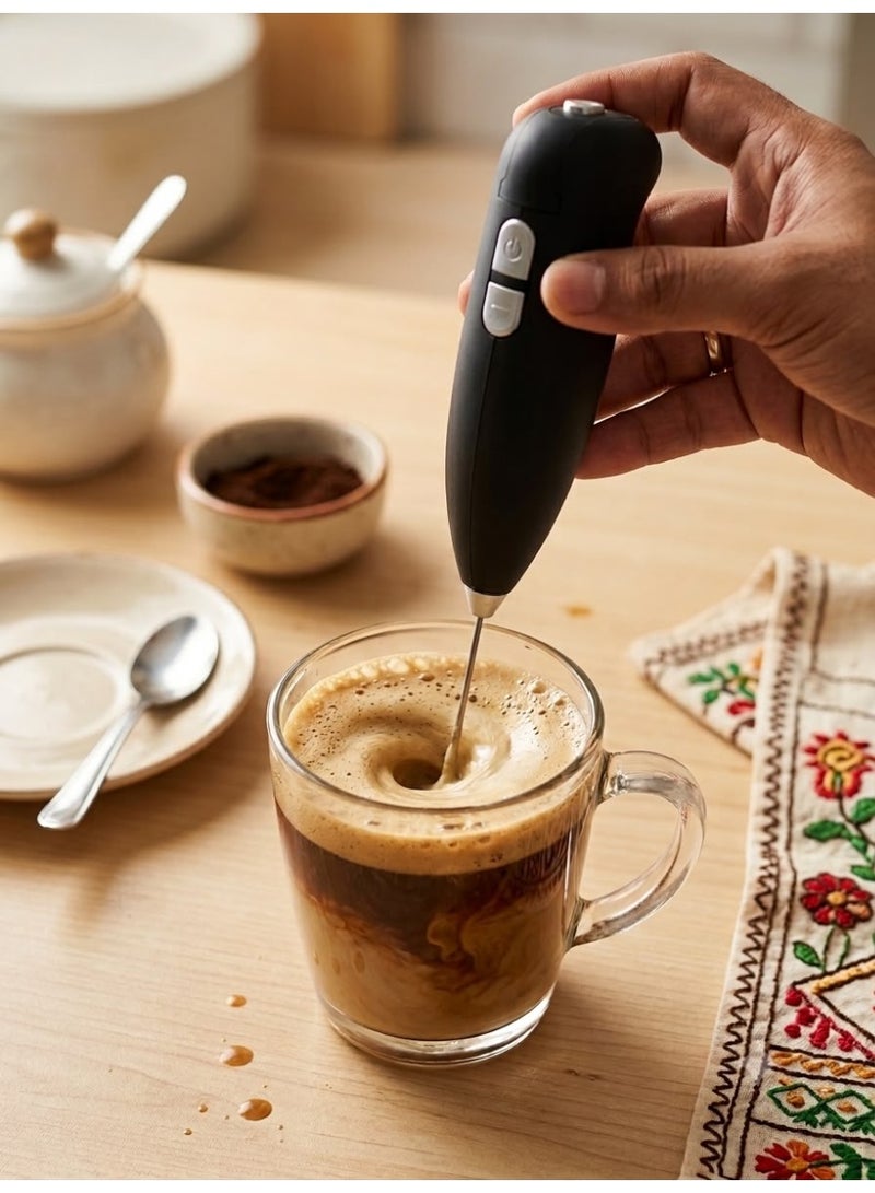 Electric Milk Frother Handheld, Battery Powered Foam Maker with Stainless Steel Stand for Coffee, Latte, Matcha - Image 1