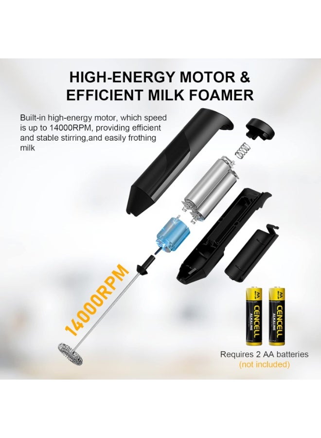Electric Milk Frother Handheld, Battery Powered Foam Maker with Stainless Steel Stand for Coffee, Latte, Matcha - Image 2