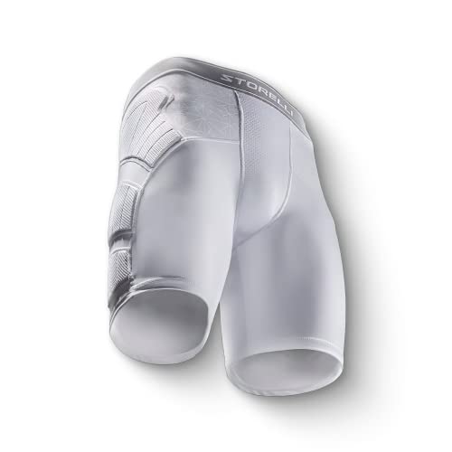 Storelli سلايدر تأثير BodyShield للجنسين من Storelli، حماية عالية التأثير، مقاومة للعرق، مقاومة للأشعة فوق البنفسجية، شورتات رياضية داخلية لكرة القدم والرياضات الثقيلة | أبيض | صغير - Image 1