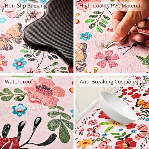 UKISS Kitchen Rugs, 2PCS Waterproof Kitchen Mats, Cushioned Anti Fatigue Kitchen Mat, Non-Slip Boho Comfort Mat for Kitchen, Floor Home, Sink, Laundry,17.3"x28"+17.3"x47", White &Pink (Pink) - Image 5