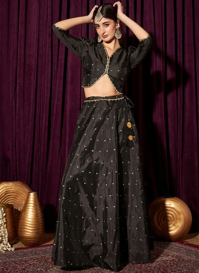 Indo Street Black Woven Design Gotta Patti Lehenga & Choli for Women