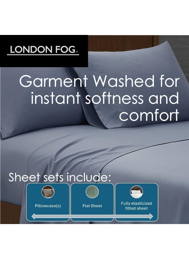 London Fog - London Fog – Garment Wash Solid Twin 4 Piece Sheet and Pillowcase Set – Soft Microfiber Fabric – White - Image 1