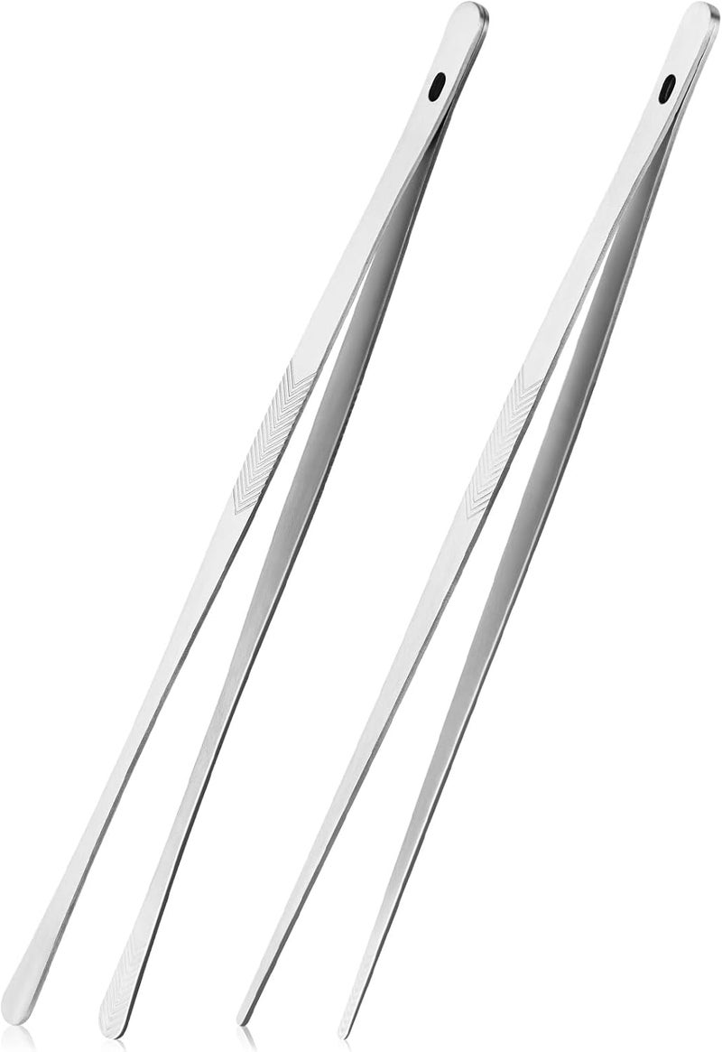 CHEFBEE Kitchen Cooking Tongs Tweezers - 2PCS 12" Stainless Steel Kitchen Utensils, Metal Fine Tweezers Tongs with Precision Serrated Tips for Chef, Serving Food, Grill, Culinary, Pasta, Salad, BBQ - Image 1