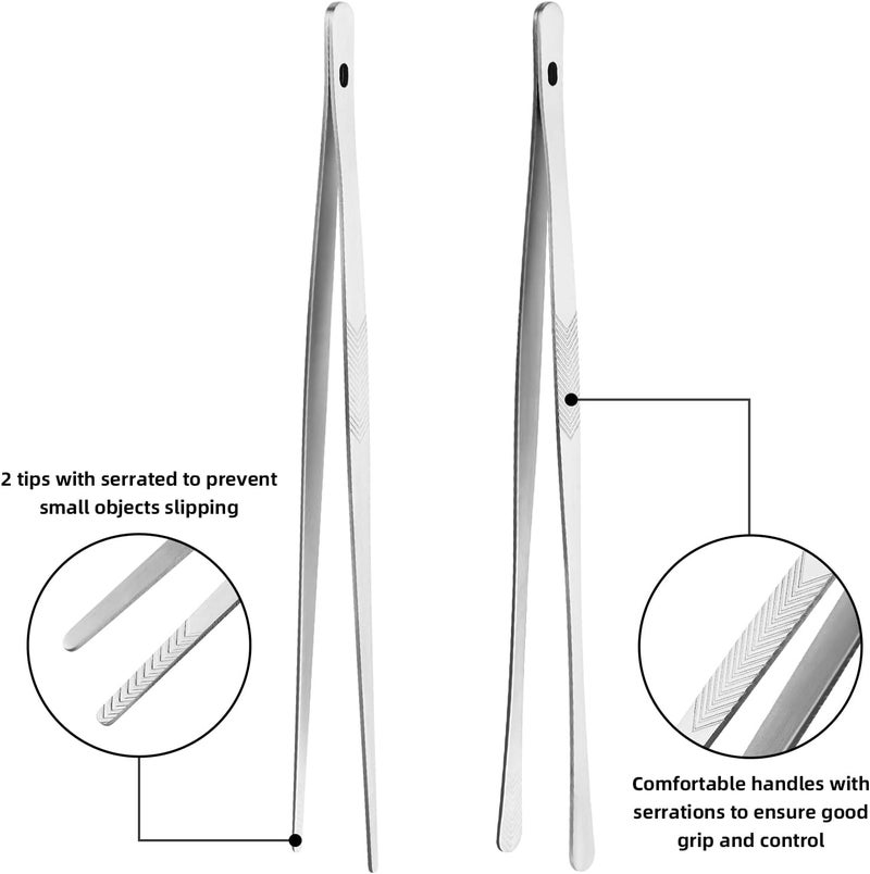 CHEFBEE Kitchen Cooking Tongs Tweezers - 2PCS 12" Stainless Steel Kitchen Utensils, Metal Fine Tweezers Tongs with Precision Serrated Tips for Chef, Serving Food, Grill, Culinary, Pasta, Salad, BBQ - Image 3