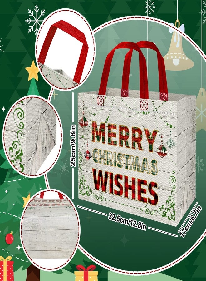 Whaline Christmas Non-Woven Bags 8 Pack Rustic Wood Grain Truck Tree Pattern Reusable Gift Goodie Bag Merry Christmas Shopping Totes with Handles for Xmas Holiday Party Favor Supplies, 4 Designs - Image 2