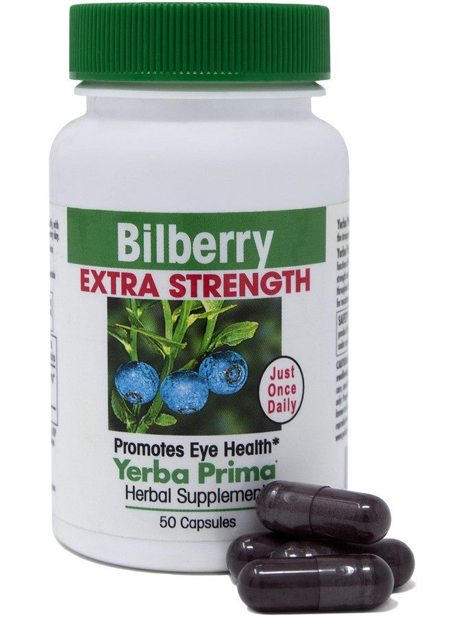 Yerba Prima Bilberry Extra Strength, 50 Caps - Maximum Absorption, Convenient One Pill A Day, USA Made, Promotes Eye Health, Over 30 Years of Research, A Brand You Can Trust - Image 1