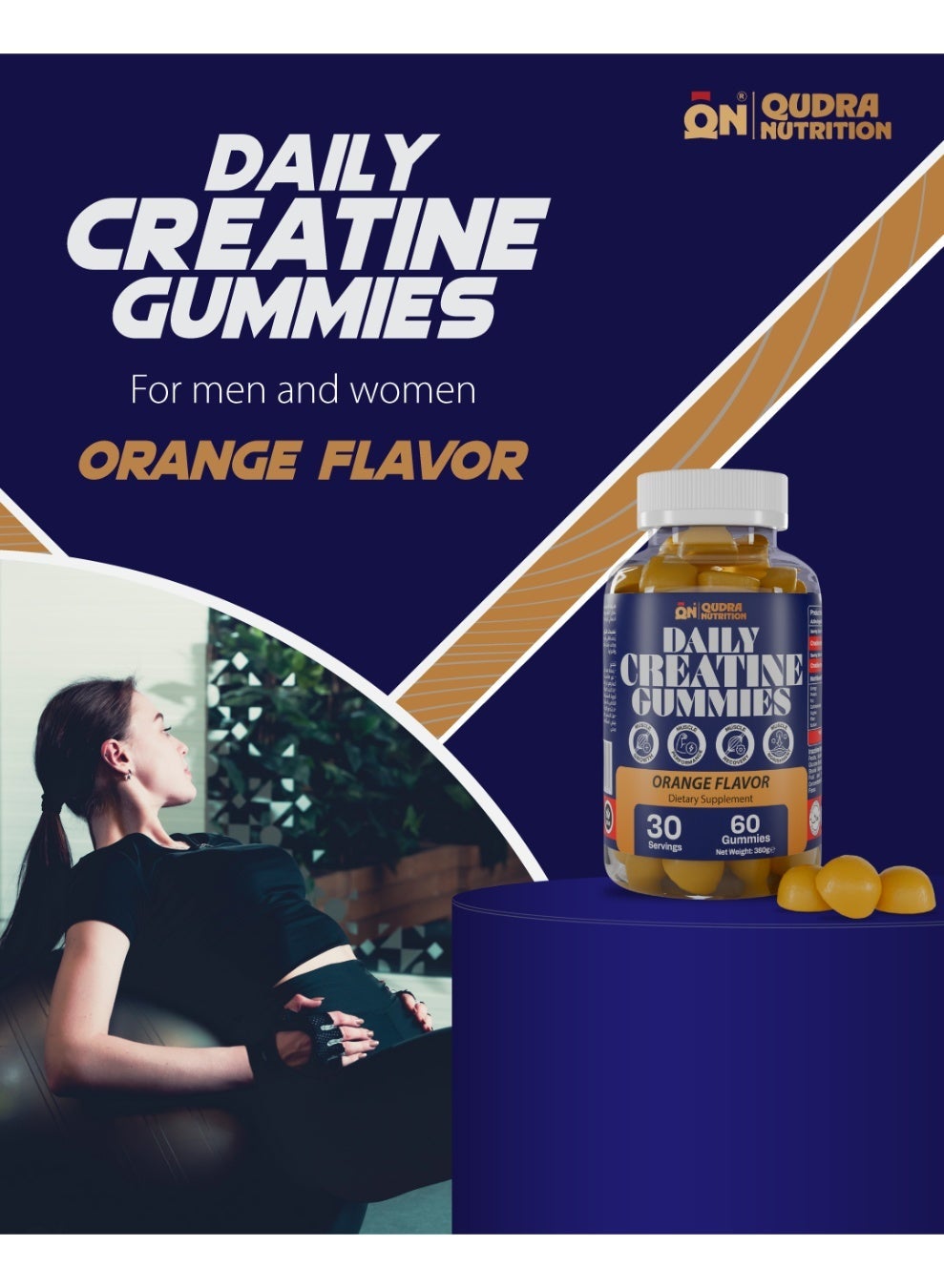 Daily Creatine Gummies Economy Formula Creatine Monohydrate Orange Flavor 60 Gummies