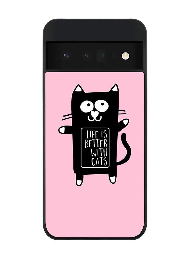 Stylizedd Rugged Black edge case for Google Pixel 6 Pro 5G Slim fit Soft Case Flexible Rubber Edges Anti Drop TPU Gel Thin Cover - Life is better with cats - Image 1