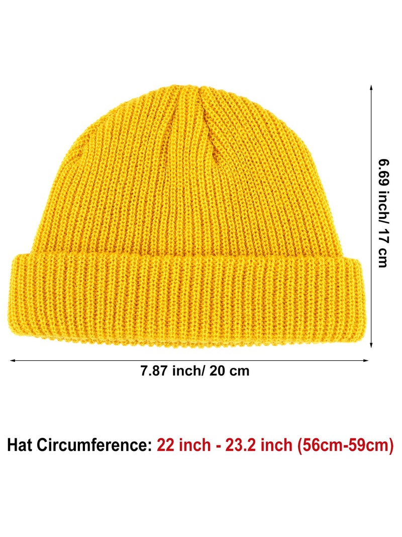 SATINIOR 2 Pcs Trawler Beanie Watch Hat Roll up Edge Skullcap Fisherman Beanie Unisex Cap Winter Warm(Red and Yellow) - Image 2