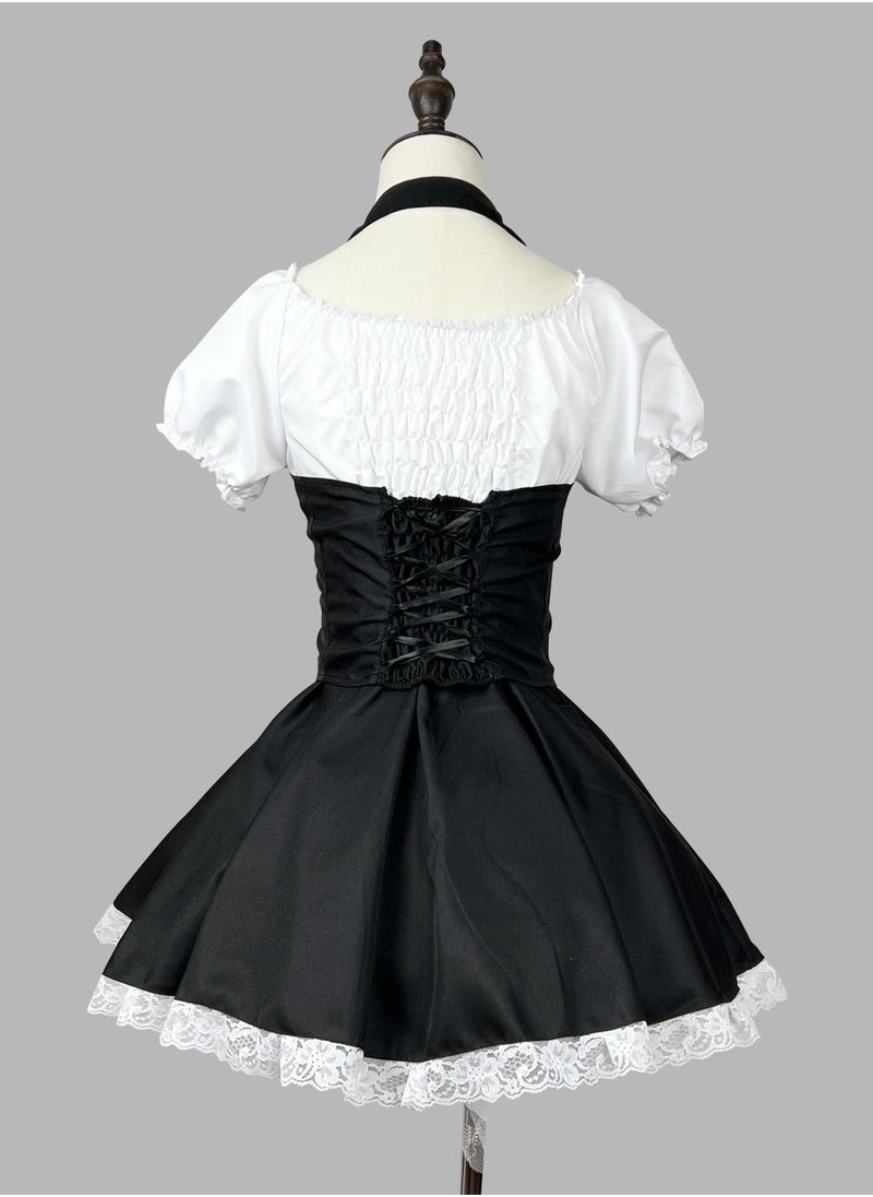 Loquat - Japanese Soft Girl Maid's Short Sleeved Luoli Dress Cosplay Anime Black - Image 1