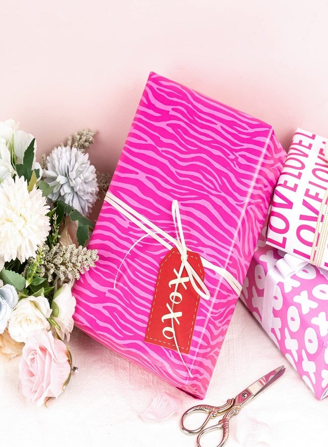 LeZakaa Pink Wrapping Paper Sheet - Folded Flat - Heart/XO/LOVE/Tiger Skin for Valentine's Day, Birthday - 19.6"x 27.5" x 12 Sheets (45.2 sq.ft.ttl.) - Image 4