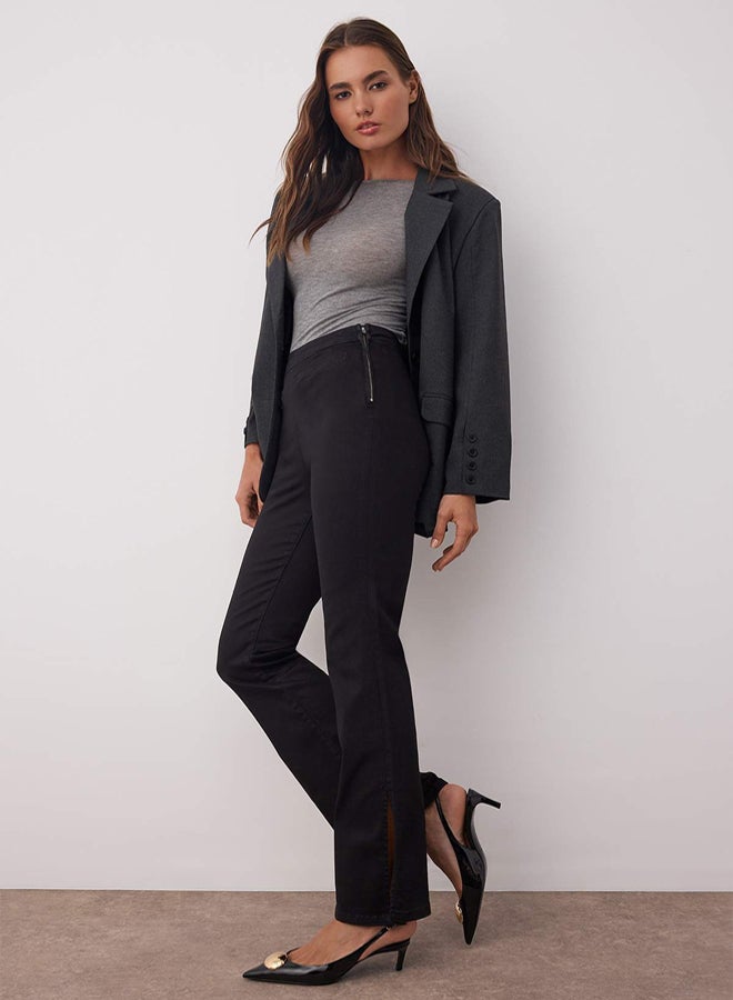 trendyol Black Waist Detailed High Waist Comfort/Flexible Flared Y Slit F Flare Jeans - Image 2