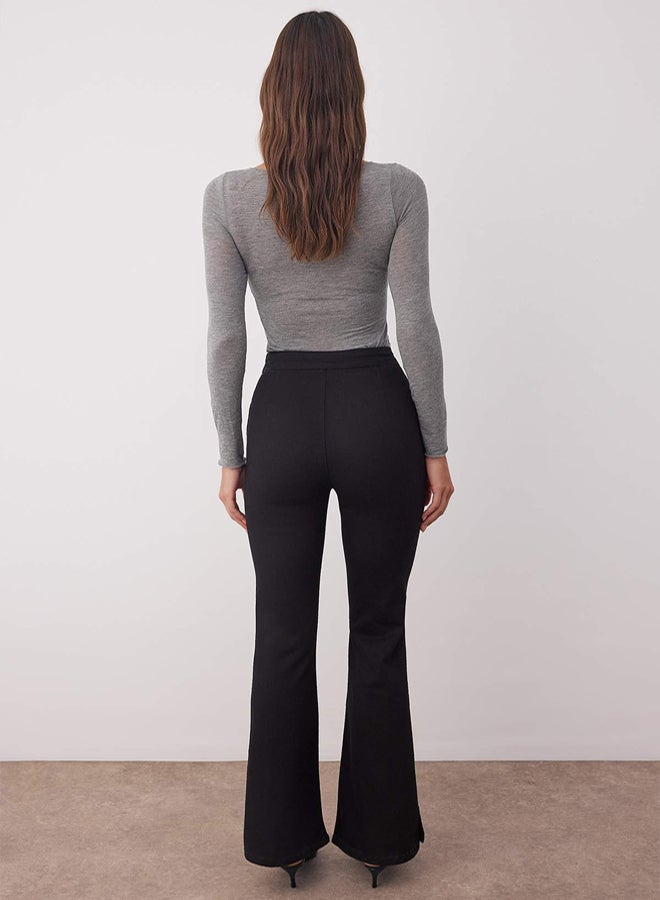 trendyol Black Waist Detailed High Waist Comfort/Flexible Flared Y Slit F Flare Jeans - Image 4