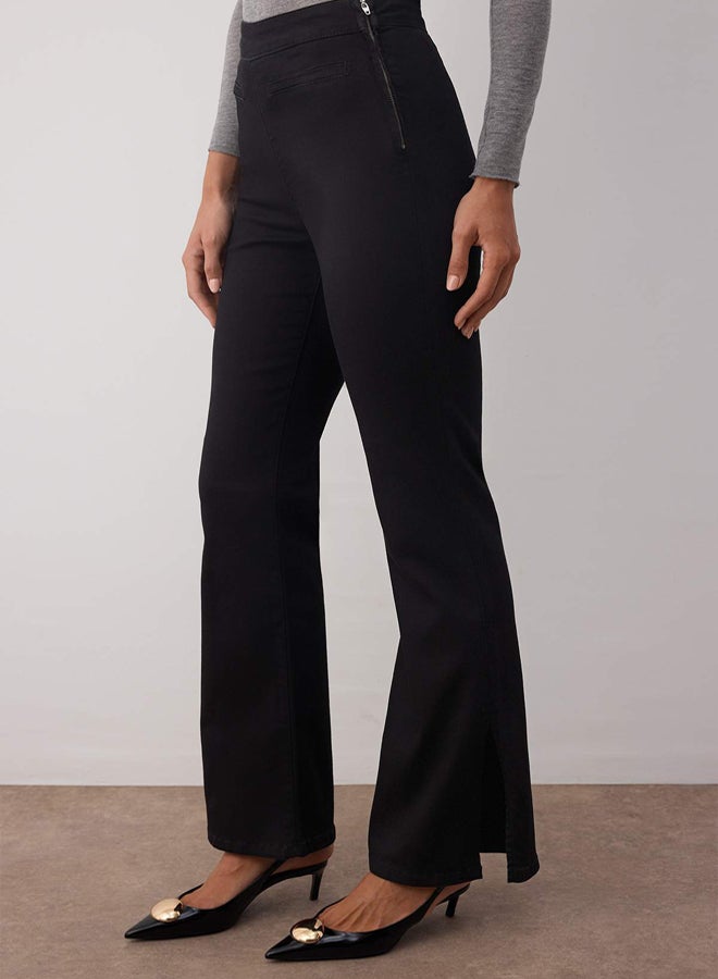 trendyol Black Waist Detailed High Waist Comfort/Flexible Flared Y Slit F Flare Jeans - Image 3