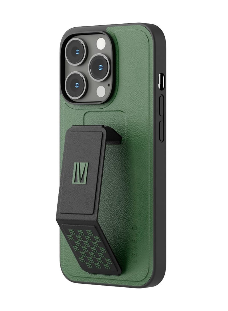 LEVELO iPhone 14 Pro Max Case Morphix Grip stand PU Leather Back Cover / Lifted Ring Case / Easy Snap-On / Drop & Bumper Protection - Green - Image 1