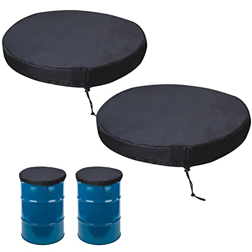 Chuanke 55 Gallon Drum Cover with Stretchable Adjustable Drawstring , 55 Gallon Drum Lid Cover 25.59 inches Diameter Fits Most Water Barrel and Trash Can Waterproof All-Weather Protection (2 Pack ) - Image 1