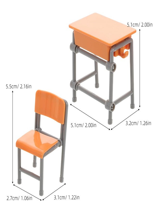 INOOMP Miniature School Desk and Chair Set 4 Pieces Dollhouse Furniture 2.00X2.00X1.25In Realistic Classroom Decor for Kids Creative Play and Display - Image 2