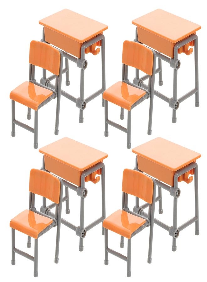 INOOMP Miniature School Desk and Chair Set 4 Pieces Dollhouse Furniture 2.00X2.00X1.25In Realistic Classroom Decor for Kids Creative Play and Display - Image 1