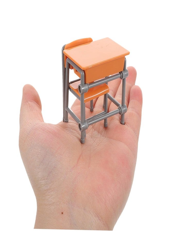 INOOMP Miniature School Desk and Chair Set 4 Pieces Dollhouse Furniture 2.00X2.00X1.25In Realistic Classroom Decor for Kids Creative Play and Display - Image 4