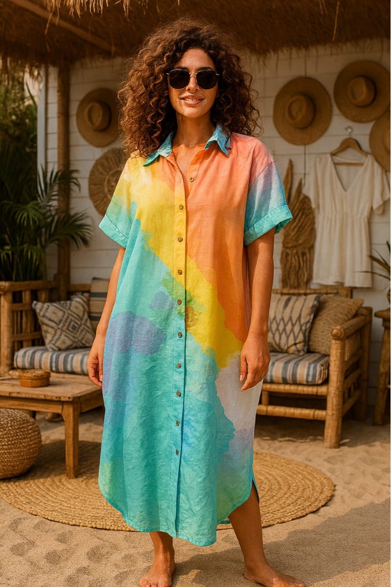 Mr.joe Mr Joe Playful Colorful Oversize Beach Cover-Up Turquoise 2732 