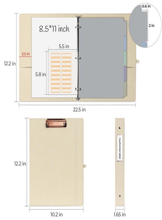 EYROZILL 3 Ring Binder, 1 Inch Linen Binder Organizer for Letter Size (8.5" x 11") with 5 Tab Dividers, File Folder Labels and Low Profile Clipboards, School and Office Supplies-Apricot - Image 5