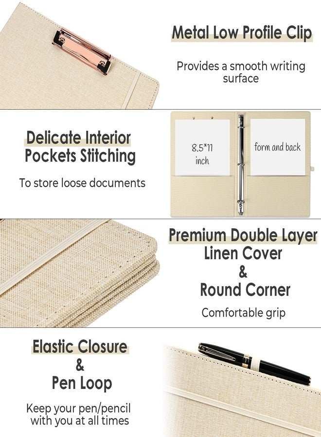 EYROZILL 3 Ring Binder, 1 Inch Linen Binder Organizer for Letter Size (8.5" x 11") with 5 Tab Dividers, File Folder Labels and Low Profile Clipboards, School and Office Supplies-Apricot - Image 4