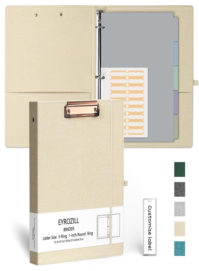 EYROZILL 3 Ring Binder, 1 Inch Linen Binder Organizer for Letter Size (8.5" x 11") with 5 Tab Dividers, File Folder Labels and Low Profile Clipboards, School and Office Supplies-Apricot - Image 1