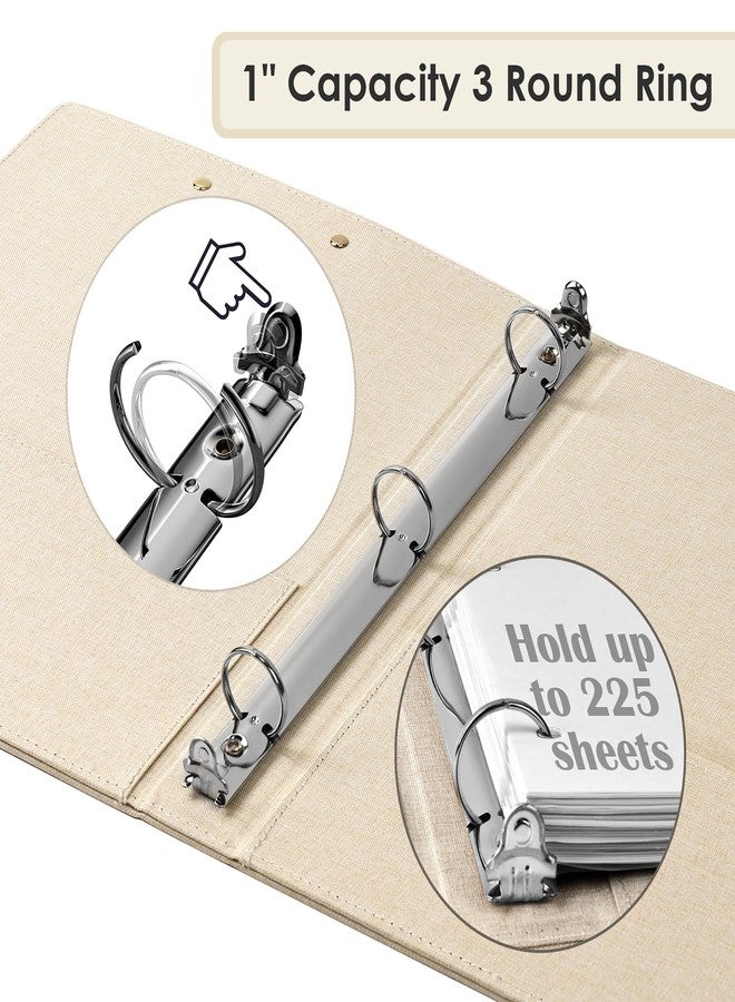 EYROZILL 3 Ring Binder, 1 Inch Linen Binder Organizer for Letter Size (8.5" x 11") with 5 Tab Dividers, File Folder Labels and Low Profile Clipboards, School and Office Supplies-Apricot - Image 3